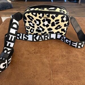Karl Lagerfeld Black and Cream Animal Print Bag